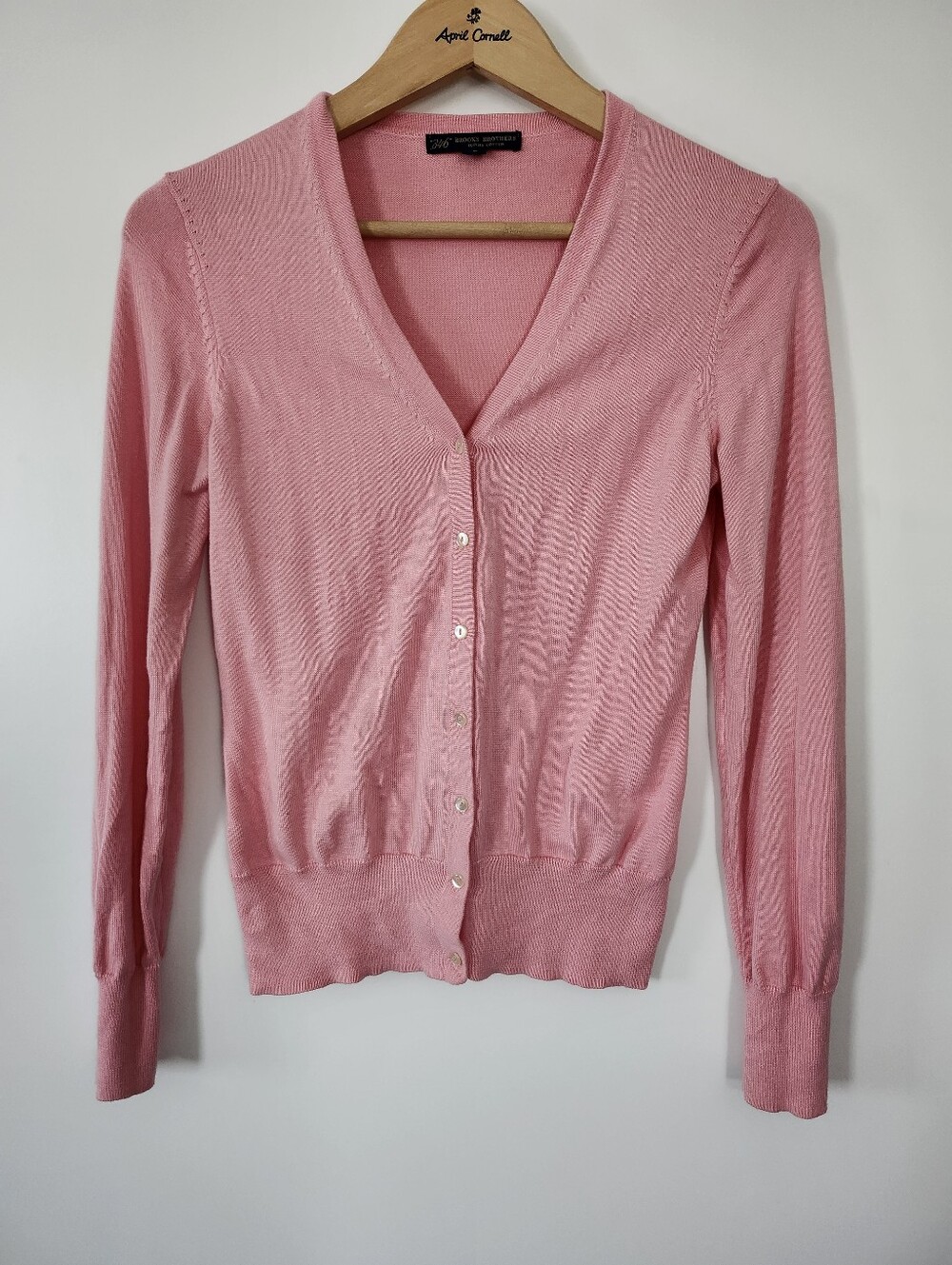 BROOKS BROTHERS Supima Cotton Pastel Pink Light Cardigan Sweater Small | Preppy
